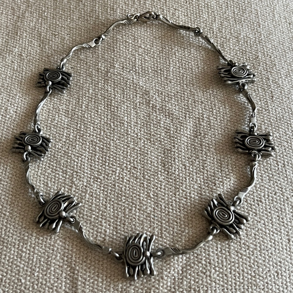 VTG Brutalist Heavy Pewter Spiral Link Necklace; Modernist Artisan Necklace